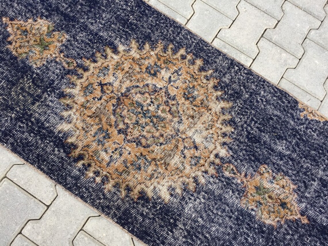 Area Rug Navy Blue rug Boho Runner Rug Kitchen Rug Runner Etsy
