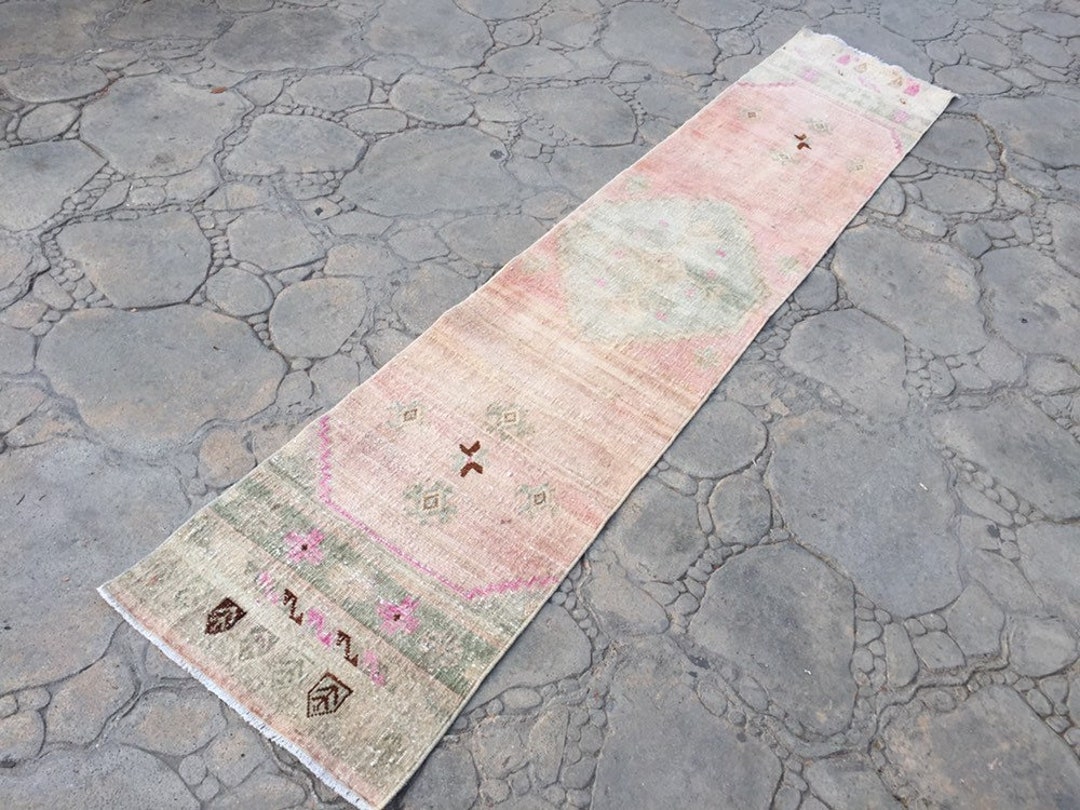 ニュートラルアンティークランナーラグ：手織りペルシャスタイル、2 x