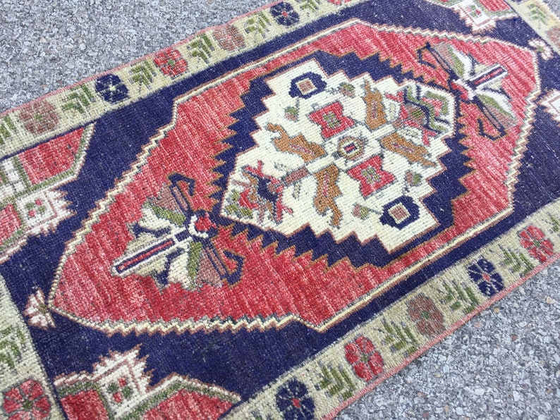 Tappeto Kilim vintage in lana tessuto a mano: tappeto orientale blu (2' X 3'6") immagine 6