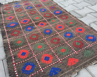 Kilim Rug, Area Rug, Floor Rug, Accent Rug, Throw Rug, Tribal Rug, Bohemian Decor, Vintage Rug, Bath Mat, Bath Rug, 113x68 Cm / 3'8"x2'2" ft