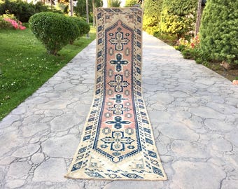 Handwoven Wool Rug Runner: Boho Long Rug 2x11