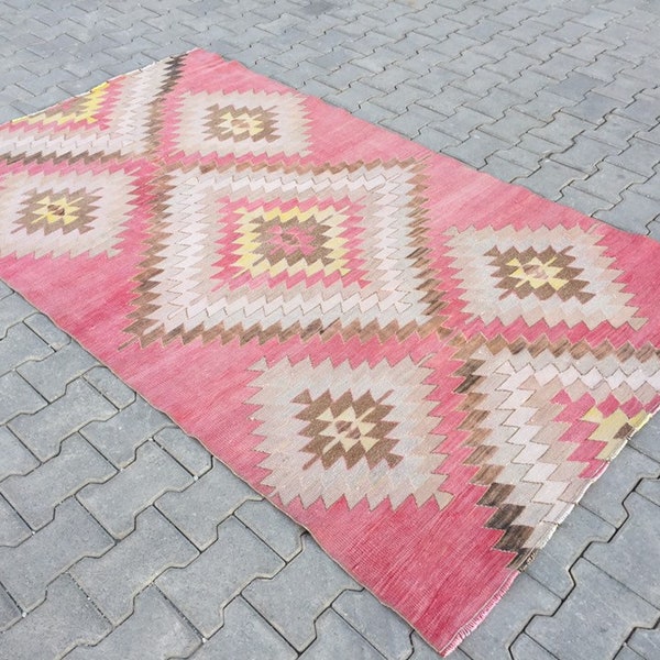 Kilim Rug Pink Etsy