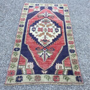 Tappeto Kilim vintage in lana tessuto a mano: tappeto orientale blu (2' X 3'6") immagine 8