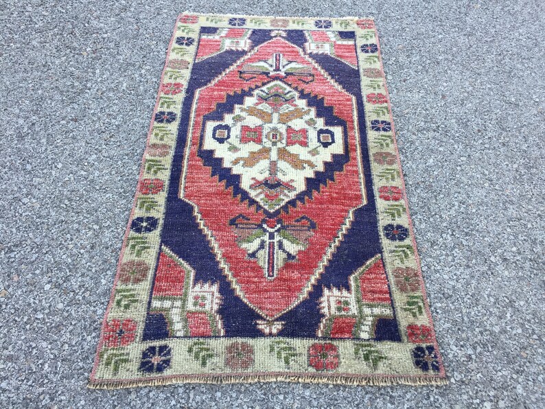 Tappeto Kilim vintage in lana tessuto a mano: tappeto orientale blu (2' X 3'6") immagine 8