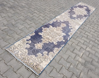 ニュートラルアンティークランナーラグ：手織りペルシャスタイル、2 x