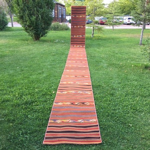 Bohemian Kilim Runner Rug: Handwoven Wool Turkish Rug (2’ X 24’3”)