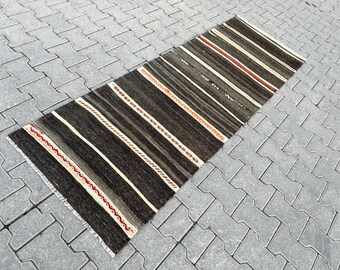 Alfombra vintage de lana turca: Kilim tejido a mano, tintes naturales (70 x 2 m)