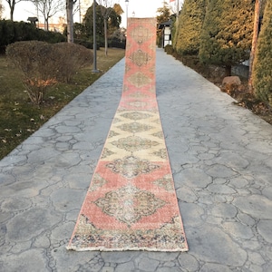 2’5” X 25’8” ft Extra Long Runner, Muted Soft Color Long Staircase Runner Rug, Handknotted Turkish Oushak Carpet Rug Runner with Traditional