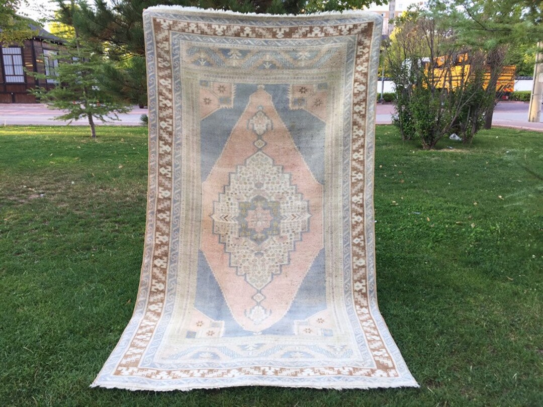 Muted Navy Blue and Muted Orange Color With Traditional Vintage Area Rug, Carpet Rug