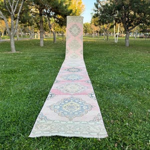 Extra Long Rug Runner with Muted Color Stair Narrow Rug Runner, Turkish Oushak Rug Runner, Free Shipping Runners, Wool Long Runner 2’5”X22’2