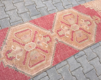 Alfombra de lana tejida a mano: diseño bohemio Oushak (70 cm x 265 cm)