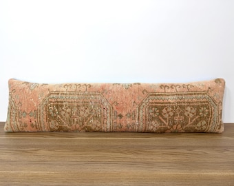 Cojín largo para banco, almohada decorativa para recibidor, de lana neutra hecha a mano, color albaricoque, 33 x 124 cm.