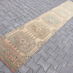 Wool Handmade Narrow Runner, Long Carpet Rug Runner, Turkish Oushak Rug, Muted Soft Color Rug Runner, 2’ X 11’2” ft