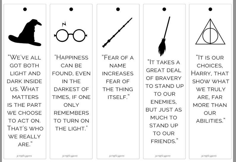 set of 5 harry potter themed bookmarks etsy