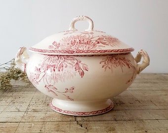 French Vintage Flore Floral Tureen Vintage Tureen Antique Soup Bowl Blue Soup Server Soup Dish Vintage Sarreguemines Soup Tureen