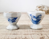 Porcelain Egg Cup Porcelain with Blue Goose, Ironstone Egg Holder, Set of 2 China Egg Cups Dish, Ceramic Egg Cup Vintage
