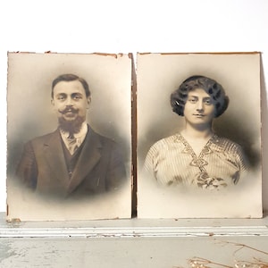 Set of 2 Large Photography Portrait  of Couple French Antiques Curiosity Cabinet