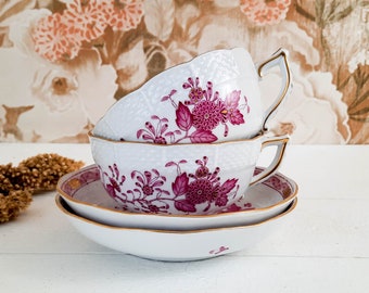 Breakfast Cup for Couples, Herend Indian Basket Purple, Herend Fine China, Herend Cup and Saucer