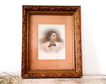 French Vintage Gesso Wood Frame, Antique Picture Frame, Shabby Chic Wall Frame, Picture Framed, Distressed Frame, Gold Wooden Frame, 1912