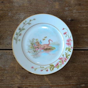 French Antique Cherub Anglel Plate Signed, Romantic Plate Antique