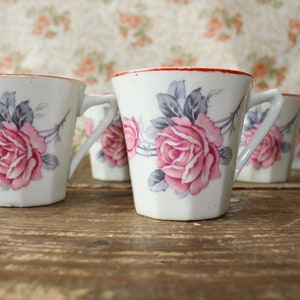 Set of 6 Limoges Porcelain Coffee Service Cups, Pink Roses Coffee for Gifts