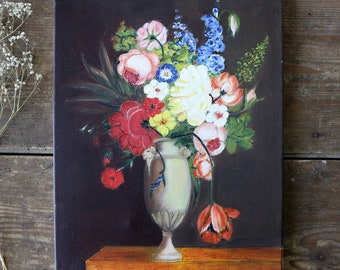 青い花瓶に入った黄色いバラのビンテージ油絵。署名入り。 - Etsy 日本