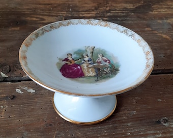 White Round Compote on Pedestal Porcelain La Gazelle Limoges France, Fragonard Fruit Bowl, Small Compote Centerpiece