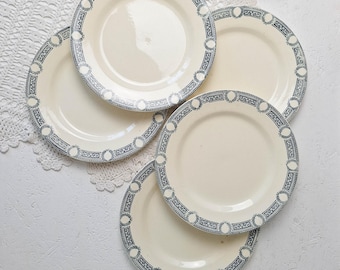 Antique French Ironstone Plate, Salins Saida Dinner Plate, Blue Laurel Wreath Transferware, Terre de Fer, French Country Decor