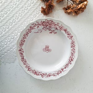 Bol ancien rouge en verre transfert, bol de service anglais Ironstone pour légumes, motif Fritz Westhead Moore marron