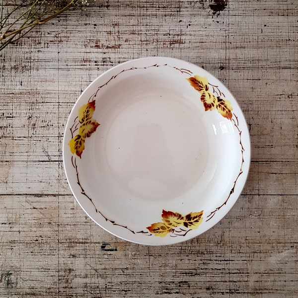 French Vintage Serving Bowl from Moulin des Loups & Hamage Orchies Autumn Leaves, Large Vegetable Dish, Salad Bowl Ceramic, Saladier