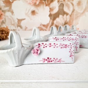 Lot de 6 cartes de visite vintage en porcelaine pour sièges, paniers et roses pour noms en porcelaine de style romantique