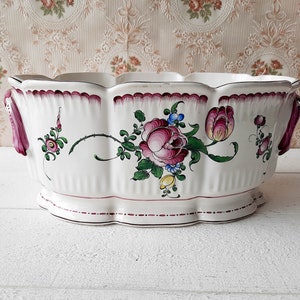 Extra Large French Antique Faience Jardiniere Strasbourg Limoges France Hand Painted Jardiniere Pedestal Planter