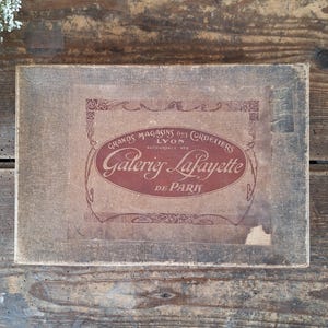 Caja de cartón antigua de las Galerías Lafayette, caja de papel vintage de los años 20, auténtico almacenamiento francés, decoración parisina, coleccionable retro