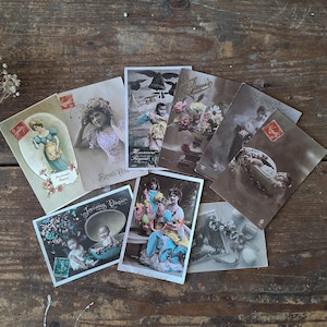 Set di 9 cartoline pasquali francesi vintage con bambini, cartoline francesi antiche, set di biglietti di auguri, biglietti di auguri di buona Pasqua, effimeri francesi