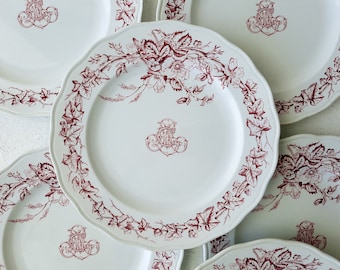 Late 1800s Red Transferware Dinner Plate England BWM & Co Brown Westhead Moore Fritz - For ONE