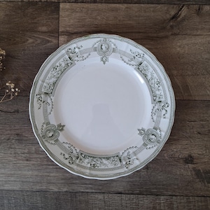 Bandeja redonda grande para servir Ironstone de LONGWY Empire French Vintage, plato para servir Terre de Fer, loza verde, decoración Shabby Chic