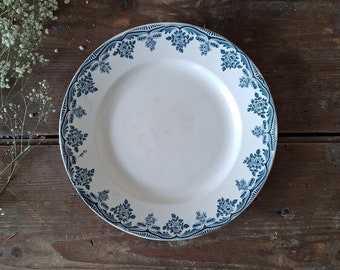 Assiette de service ronde de Choisy le Roi Bordeaux bleu sarcelle en transfert de légume plat de service vintage Ironstone