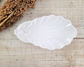 Shell Relish Dish Ironstone White Trinket Dish Scallop Shell Bowl, Porcelain Scalloped Shell Bowl from Limoges France