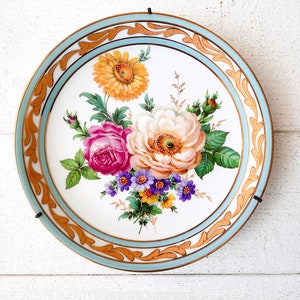 Rehausse Main plate with Stand, Limoges Plate Hand Painted, Ornate Plate Gold Trim Plate, Flowers Plate, Decorative Wall Hanging Plate image 1