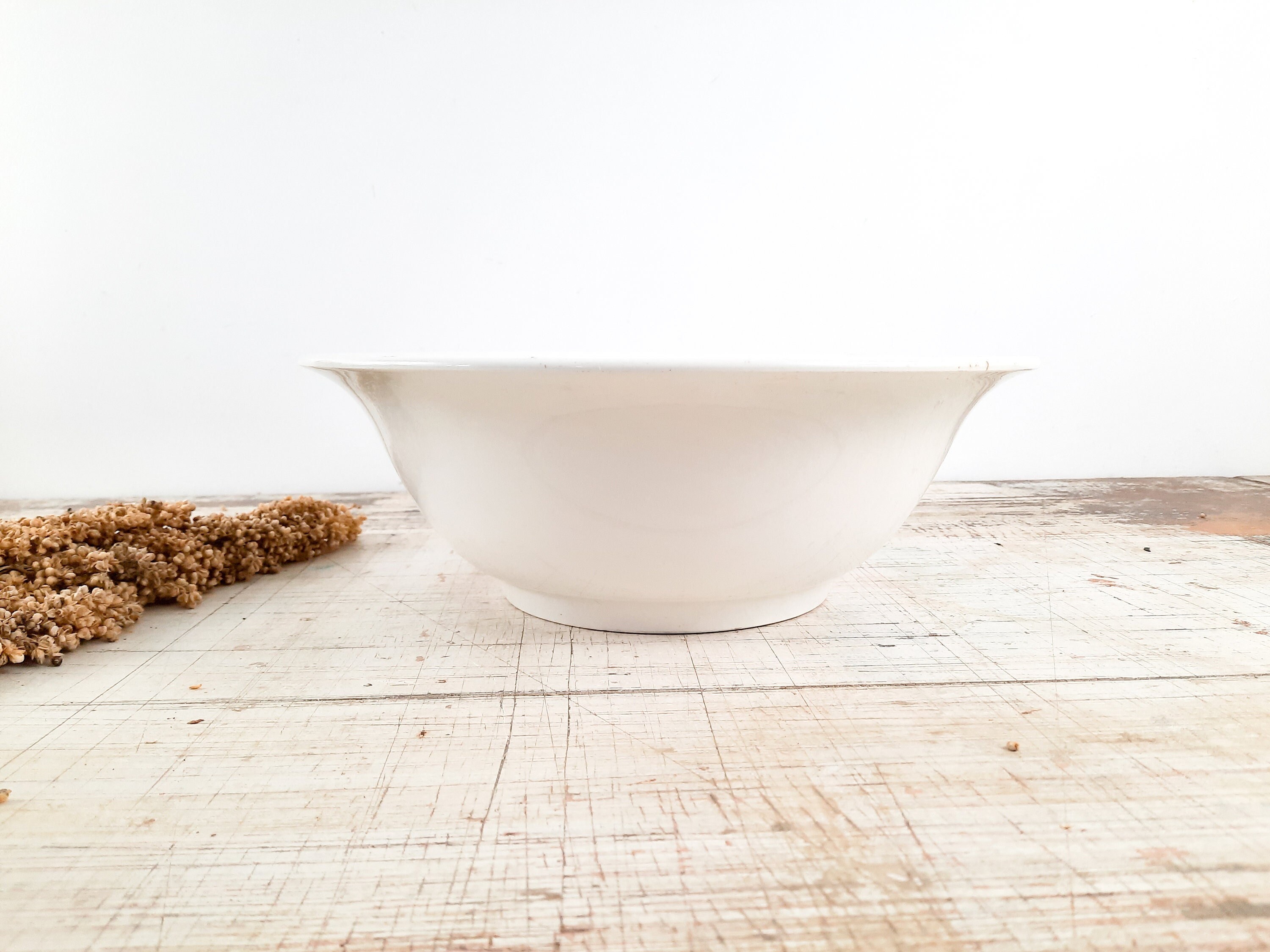 Français Antique 12.8 Grand Rond Blanc Ironstone Bowl Digoin Sarreguemines, Shabby Chic Bowl, França