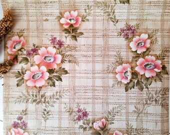 1 to 4  Antique Printed Flowers Wall Paper Vintage, FOUCRAY Wallpaper Roll 70s Beige Ready Pasted, For Projects, Original New Old Stock