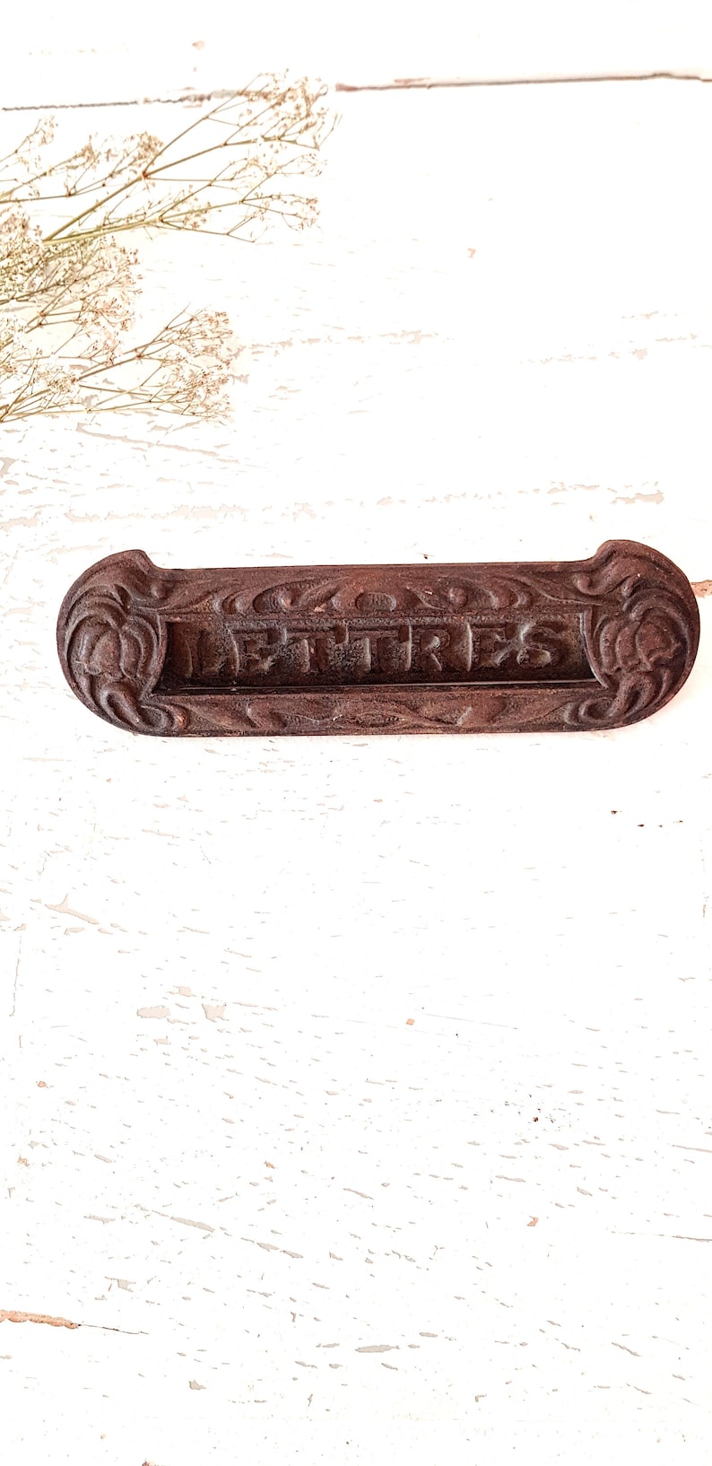 French Art Nouveau Cast Iron Mailbox Antique Door Letter Slot Architectural Salvage