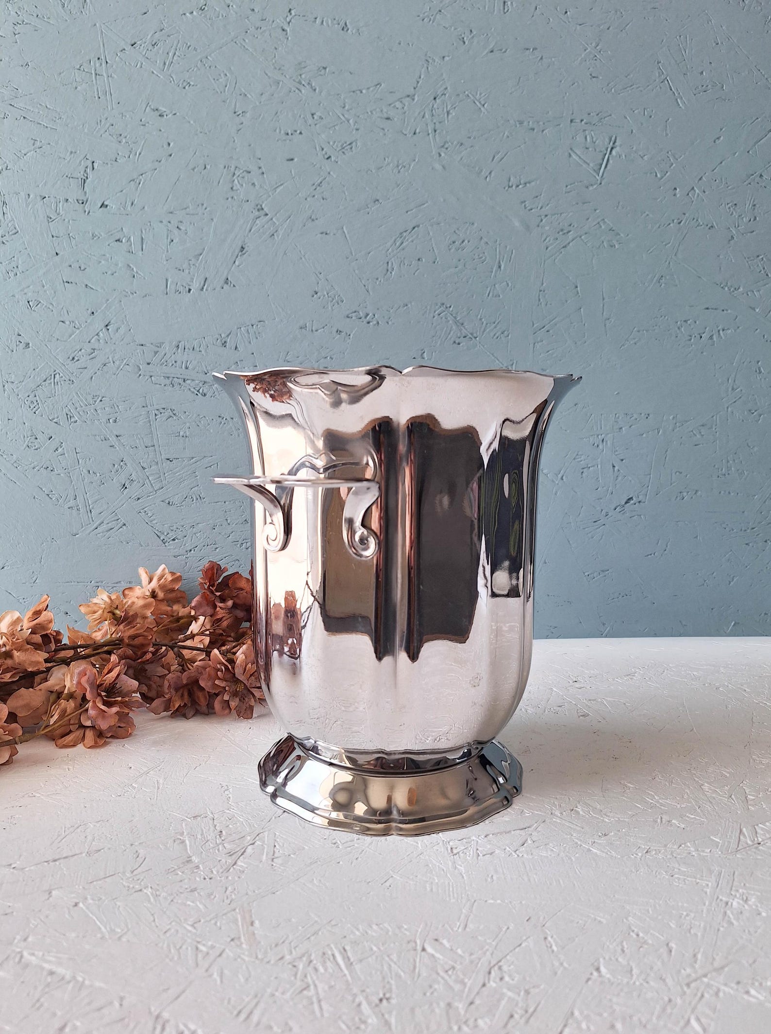 French Vintage Guy Degrenne Champagne Bucket 18/8 Stainless Steel, Silverplated Metal Champagne Bucket with Handles, French Barware