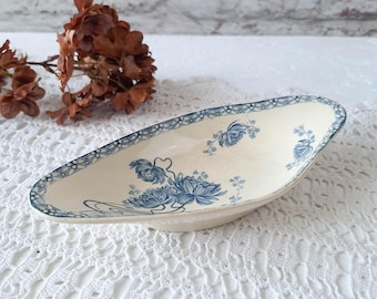 French Blue Relish Dish SARREGUEMINES Royat Terre de Fer, Ironstone Transferfare Ravier