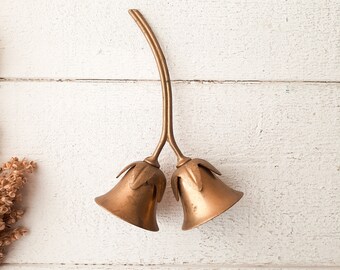 vintage Double Brass Flower Bell, Dinner Bell Brass Gold, Bell vintage, Ringing Bell, Service Bell Dinner