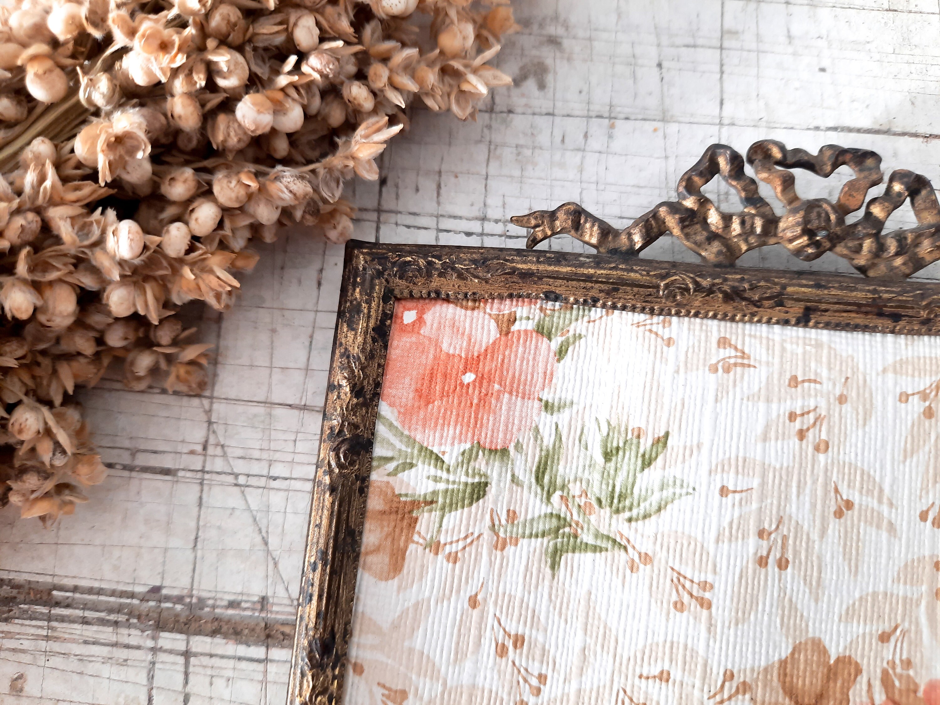 Ancien Bronze Dore Picture Frame Ribbon Bow, Napoleon Iii Photo avec Décoration d'arc Au Sommet,