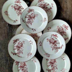 Piatto rosso francese Transferware Digoin Sarreguemines Fontanges, piatto in ceramica, piatto francese, piatto in pietra di ferro, piatto antico in pietra di ferro, per UNO