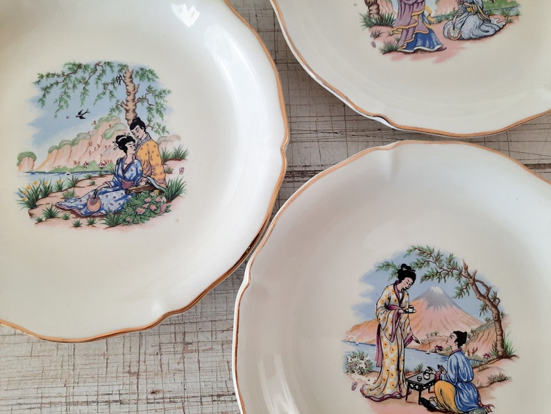 Set of 6 French Vintage ST AMAND Ceranord China White Dessert Plates Japanese Decor, Rustic Tea Party, Cottage Chic, Side Plates Porcelain image 7
