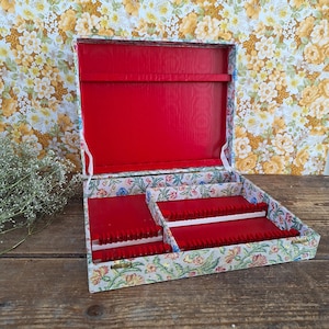Paper Covered Flatware Storage Box Empty Antique French Silverware Chest, Boudoir Box Lingerie, Shabby Decor, Floral Box, Romantic Box