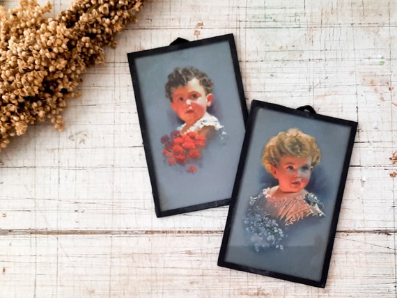 Pair of Vintage Picture Frame Baby Wall Hanging Postcard Frame, Antique  Home Decor, Portrait of Baby, French Photography Cabinet 